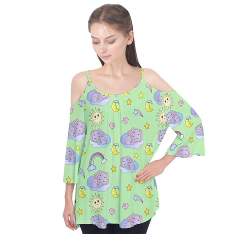 Elephant Sleeping Elephants Background Flutter Sleeve Tee  by pakminggu