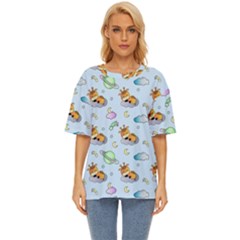 Pattern Giraffe Animal Seamless Scrapbooking Blue Oversized Basic Tee by pakminggu