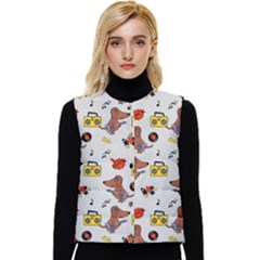 Background Pattern Texture Design Dog Music Women s Short Button Up Puffer Vest by pakminggu