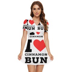 I Love Cinnamon Bun V-neck High Waist Chiffon Mini Dress by ilovewhateva