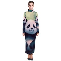 Animal Panda Forest Tree Natural Turtleneck Maxi Dress by pakminggu