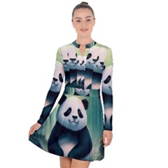 Animal Panda Forest Tree Natural Long Sleeve Panel Dress by pakminggu