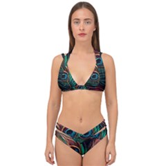 Peacock Feathers Nature Feather Pattern Double Strap Halter Bikini Set by pakminggu