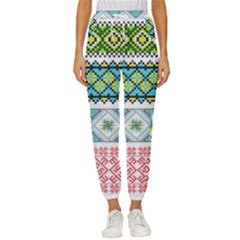 Ukraine Ornament Pattern Symbolism Geometric Women s Cropped Drawstring Pants by pakminggu