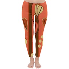 Amber Yellow Stripes Leaves Floral Classic Winter Leggings by danenraven