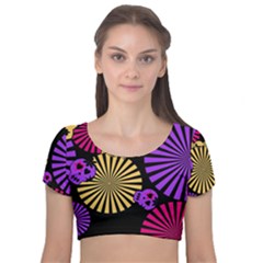 Seamless Halloween Day Of The Dead Velvet Short Sleeve Crop Top  by danenraven