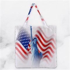 Statue Of Liberty And Usa Flag Art Grocery Tote Bag by danenraven