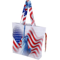 Statue Of Liberty And Usa Flag Art Drawstring Tote Bag by danenraven