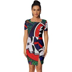 Grateful Dead Pattern Fitted Knot Split End Bodycon Dress by Mog4mog4