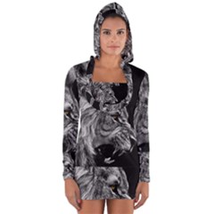 Roar Angry Male Lion Black Long Sleeve Hooded T-shirt by Mog4mog4