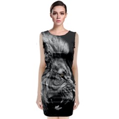Roar Angry Male Lion Black Sleeveless Velvet Midi Dress by Mog4mog4