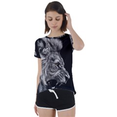 Roar Angry Male Lion Black Short Sleeve Open Back Tee by Mog4mog4