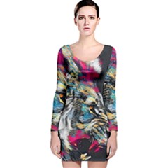 Angry Male Lion Roar Long Sleeve Velvet Bodycon Dress by Mog4mog4