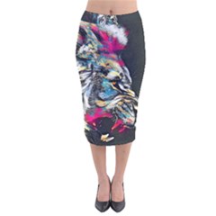 Angry Male Lion Roar Velvet Midi Pencil Skirt by Mog4mog4