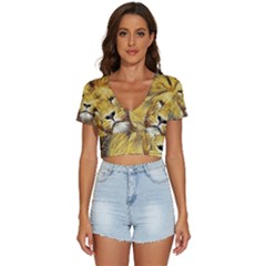 Lion Lioness Wildlife Hunter V-neck Crop Top by Mog4mog4