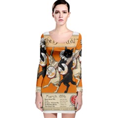 Vintage Poster Ad Retro Design Long Sleeve Velvet Bodycon Dress by Mog4mog4