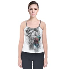 Lion King Head Velvet Spaghetti Strap Top by Mog4mog4