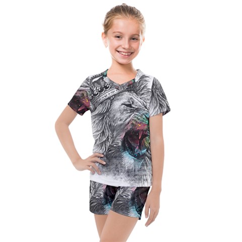 Lion King Head Kids  Mesh Tee And Shorts Set by Mog4mog4