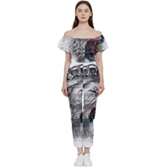 Lion King Head Off Shoulder Ruffle Top Jumpsuit by Mog4mog4