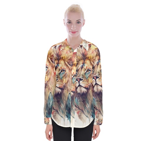 Lion Africa African Art Womens Long Sleeve Shirt by Mog4mog4