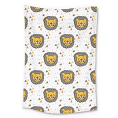 Lion Heads Pattern Design Doodle Large Tapestry by Mog4mog4