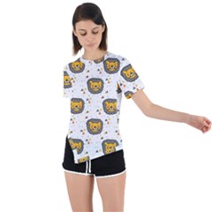 Lion Heads Pattern Design Doodle Asymmetrical Short Sleeve Sports Tee by Mog4mog4