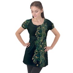 Angry Male Lion Puff Sleeve Tunic Top by Mog4mog4