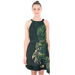 Angry Male Lion Halter Collar Waist Tie Chiffon Dress by Mog4mog4