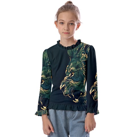 Angry Male Lion Kids  Frill Detail Tee by Mog4mog4