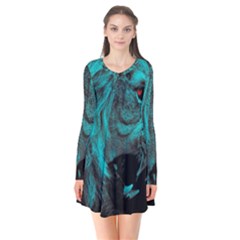 Angry Male Lion Predator Carnivore Long Sleeve V-neck Flare Dress by Mog4mog4