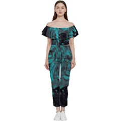 Angry Male Lion Predator Carnivore Off Shoulder Ruffle Top Jumpsuit by Mog4mog4