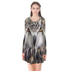 Vector Hand Painted Owl Long Sleeve V-neck Flare Dress by Mog4mog4