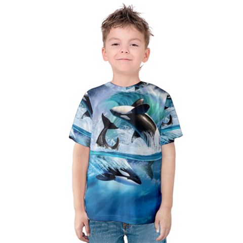 Orca Wave Water Underwater Kids  Cotton Tee by Mog4mog4