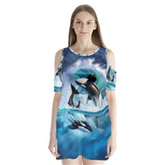 Orca Wave Water Underwater Shoulder Cutout Velvet One Piece by Mog4mog4