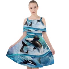 Orca Wave Water Underwater Cut Out Shoulders Chiffon Dress by Mog4mog4