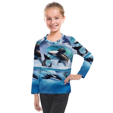 Orca Wave Water Underwater Kids  Long Mesh Tee by Mog4mog4