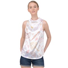 Weather Umbrella Rain Cloud Seamless Doodle Pattern High Neck Satin Top by Bakwanart