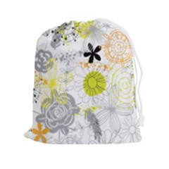 Doodle Flowers Hand Drawing Pattern Drawstring Pouch (2xl) by Bakwanart