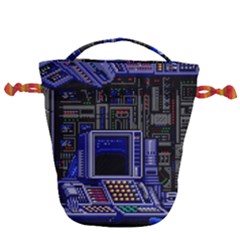 Blue Computer Monitor With Chair Game Digital Wallpaper, Digital Art Drawstring Bucket Bag by Bakwanart