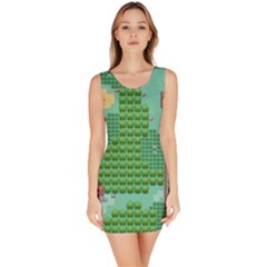 Green Retro Games Pattern Bodycon Dress by Bakwanart