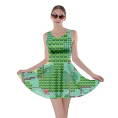 Green Retro Games Pattern Skater Dress by Bakwanart