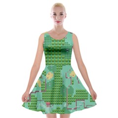 Green Retro Games Pattern Velvet Skater Dress by Bakwanart