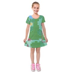Green Retro Games Pattern Kids  Short Sleeve Velvet Dress by Bakwanart