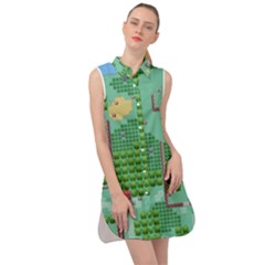 Green Retro Games Pattern Sleeveless Shirt Dress by Bakwanart