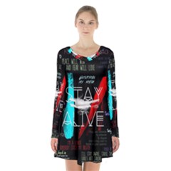 Stay Alive Long Sleeve Velvet V-neck Dress by Bakwanart