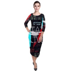Stay Alive Quarter Sleeve Midi Velour Bodycon Dress by Bakwanart
