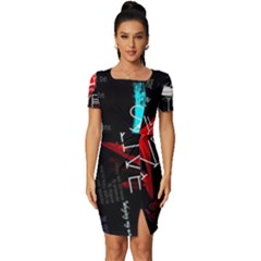 Stay Alive Fitted Knot Split End Bodycon Dress by Bakwanart