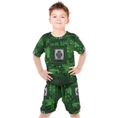 Technology Computer Chip Electronics Industry Circuit Board Kids  Tee And Shorts Set by Bakwanart