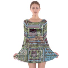 Arcade Game Retro Pattern Long Sleeve Skater Dress by Bakwanart