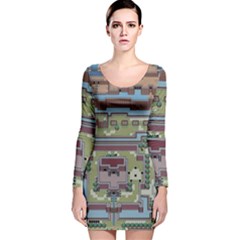 Arcade Game Retro Pattern Long Sleeve Velvet Bodycon Dress by Bakwanart